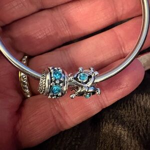 Charms- for bracelet (2) Silver Tone -light Blue stone, beautiful Blue color